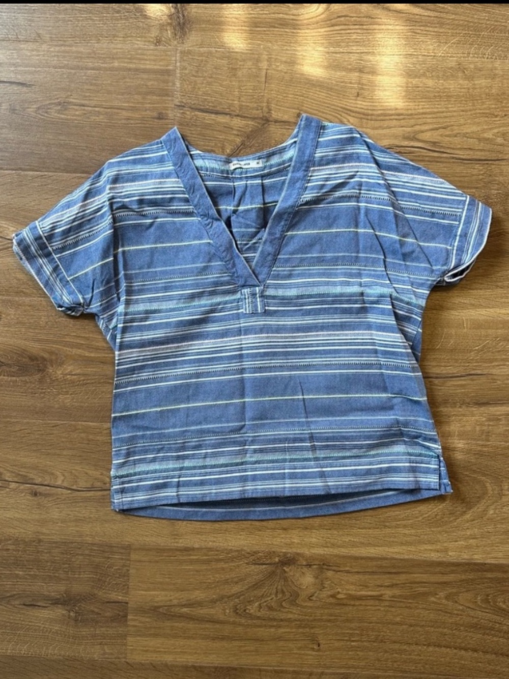 Marine Layer 100% Cotton Striped V-Neck Shirt Medium